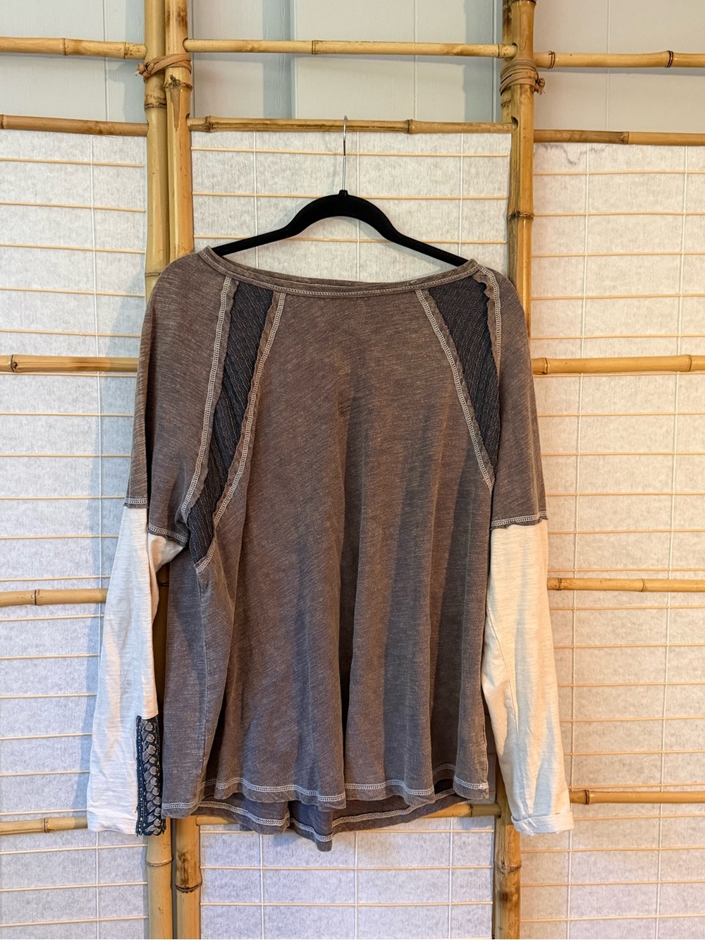 Easel Two-Tone Long Sleeve Top in Brown and Cream